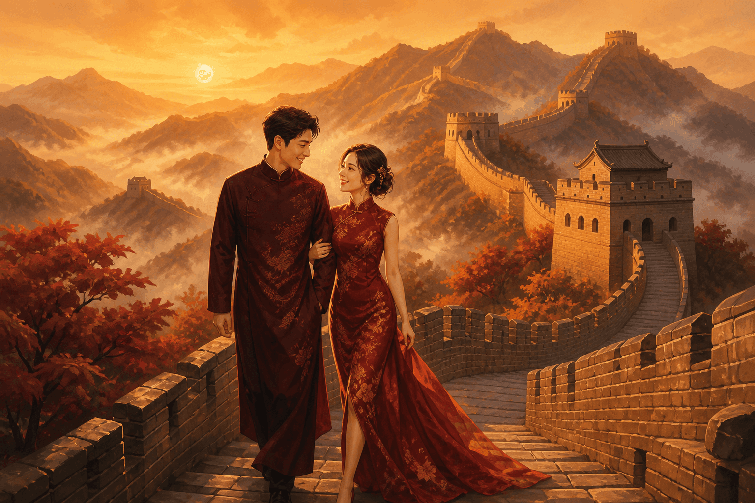 Walking the Great Wall at golden hour